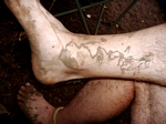 mud splatterd on my leg looked like some oriental art, or so i was told